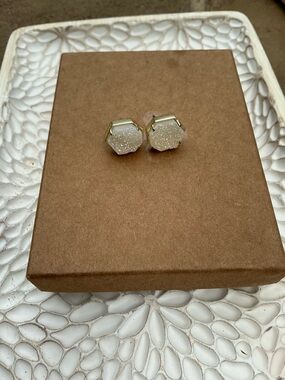 Kendra Scott Gold Hexagon White Druzy Stud Earrings